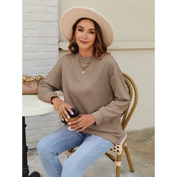 New Large Long Sleeve Cable Knit Textured Pullover Crewneck Tunic Sweatshirt - Picture 2 of 4